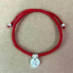 Lucky Red Rope Longevity & Health Sterling Silver Charm Bracelet