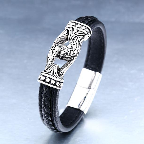 Mens Steel & Leather Viking Inspired Designs Bracelet – zenheavens