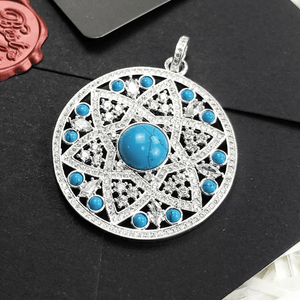 Silver & Zirconia Ethnic Designed Turquoise Pendant Necklace