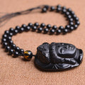 Handcrafted Obsidian Guanyin Buddha Pendant Necklace
