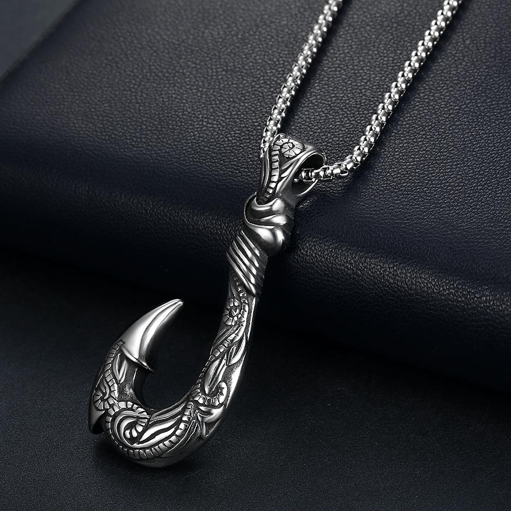 Buy Men's maori FISH Hook Necklace Men's Gold Stainless Steel