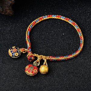 Woven Cotton Gold Swallowing Beast Bracelet for Good Fortune and Wealth