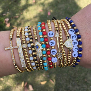 SWEET SUMMER STACKS! 4mm Gold Stainless Steel Beads,Letter,Stone & Accent Bracelets.BUY 2, GET 1 FREE!
