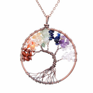 7 Chakra Tree Of Life Copper Pendant Necklace