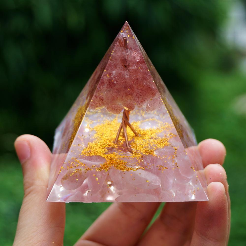 Outlet Rose Quartz Handmade Resin Pyramid 6 cm