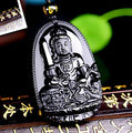 Natural Black Obsidian Eight Patron Saint Buddha Pendant Necklace