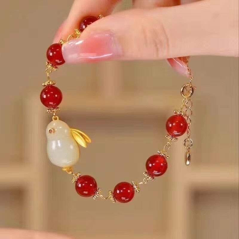 2023 Rabbit Year Red String Bracelet- Lucky Green Jade Rabbit Red