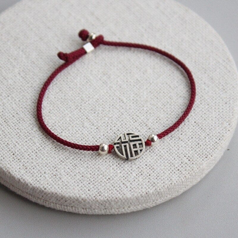 Red Rope & Silver 'INVITE LUCK'Simple Fu symbol Bracelet zenheavens