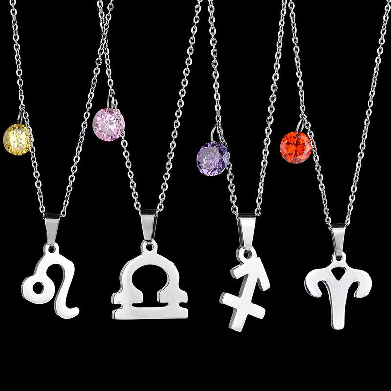 Zodiac Crystals Bottle Necklace, 12 Astrology Signs
