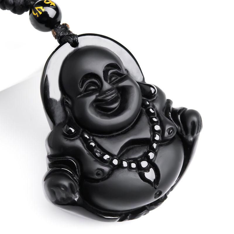 Natural ice kind of ObsidianHappy Laughing Maitreya Buddha Sack Monk  necklace pendant : : Clothing, Shoes & Accessories