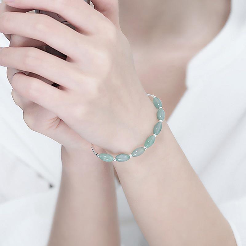 Sterling Silver & Natural Burmese Jadeite HEALING Bracelet zenheavens