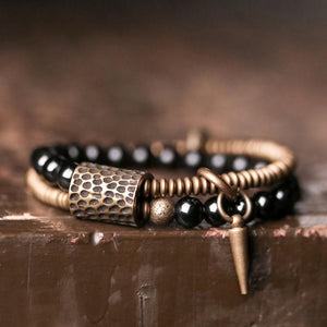 Ethnic Tibetan Rainbow Eye  Obsidian, Hammered Copper & Vajra Accent RELEASE Bracelet