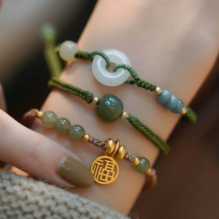 Lucky Jade with Woven 'No Adversity' Rope Bracelet zenheavens