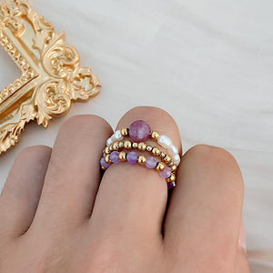 Amethyst & Freshwater Pearls 'HAPPINESS' Ring Set