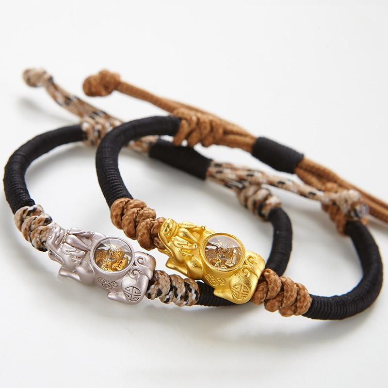 Men's S925 Sterling Silver Dragon Pixiu Bracelet - Braided Bohemian Style, Good Luck Charm, Engraved, Extra Large 22cm