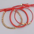 Tibetan Handmade Lucky Knot 'BE SUCCESSFUL' Copper & Red Rope 3 /pc Bracelet Set