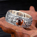 Natural  Garnet & 925 Sterling Silver LUCKY PIXIU OM Mantra Ring