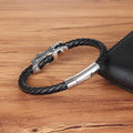 Men' s Stainless Steel Dragon Head & Braided Black Leather POWER Bracelet