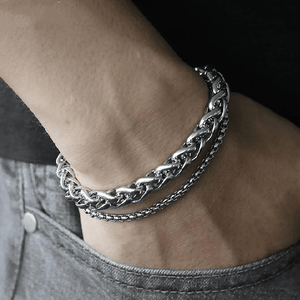 Men's  Double Wheat & Box Chain Steel Bracelet