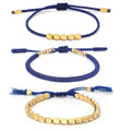 Tibetan Handmade Lucky Knot 'BE THANKFUL' Copper & Blue Rope 3 /pc Bracelet Set