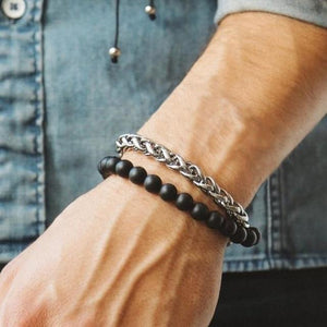 2pcs/set Steel Wheat Chain & Onyx Stone RELEASE EMOTIONS Bracelets