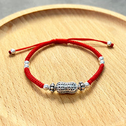 Red Rope & Silver 'Wealth Peanut' Bracelet