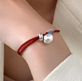 Wine Red String Blessing Bracelet with S925 Silver Persimmon Charm