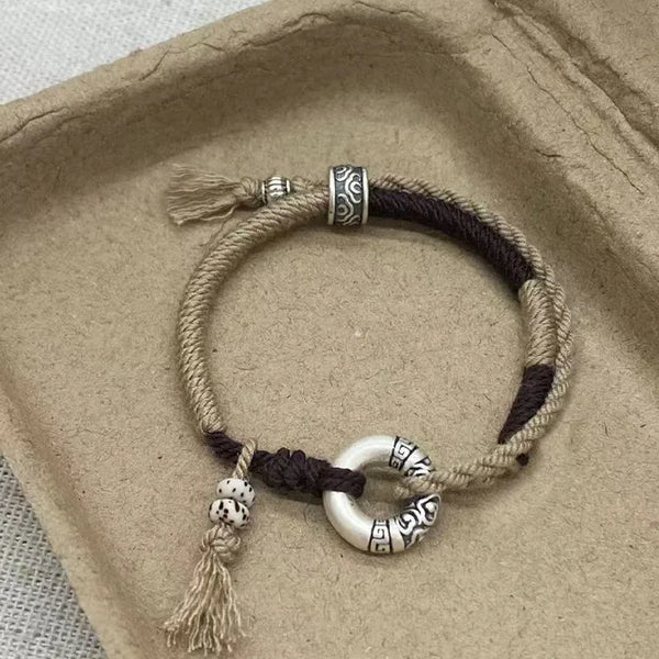 Unity Tibetan-Inspired Rope Bracelet with Silver Ring