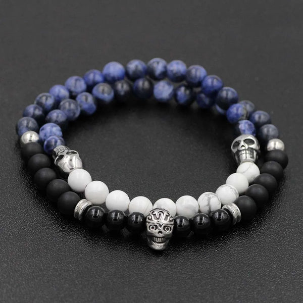 Stainless Stone Skull Bracelet Duo