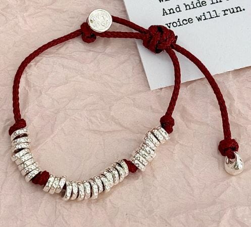 Energy Red Rope Bracelet with Sterling Silver Rings