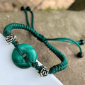 Handmade Natural Malachite 'Ping An Kou' Rope Bracelet