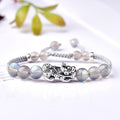 Tibetan Silver, Labradorite, Moonstone &  Strawberry Quartz  STERLING PIXIU WEALTH Bracelet