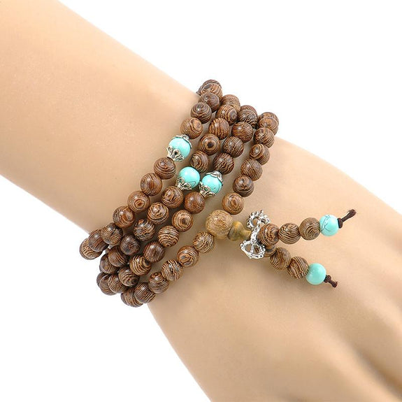 Sandalwood & Turquoise 108 Bead Mala Bracelet Necklace – zenheavens