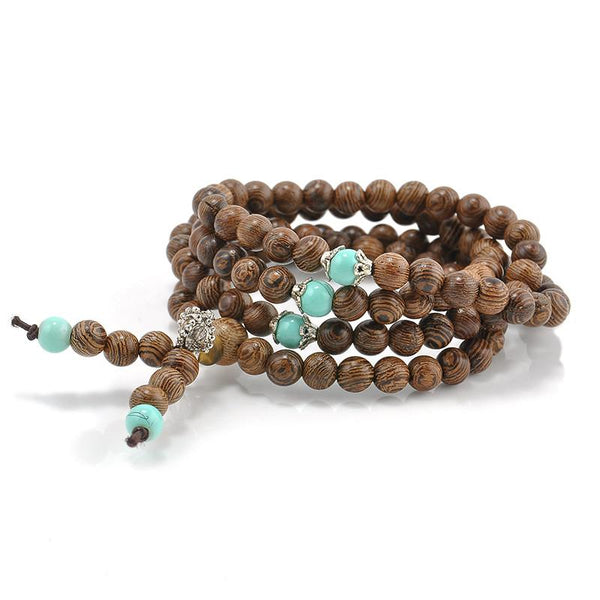 Sandalwood & Turquoise 108 Bead Mala Bracelet Necklace