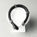 Men's Black Leather Skull Strap Bracelet