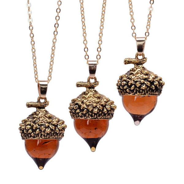 Glass Acorn Water Drop Spiritual Growth Pendant Necklace
