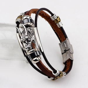 Mens' Tibetan Dragon Leather Bracelet