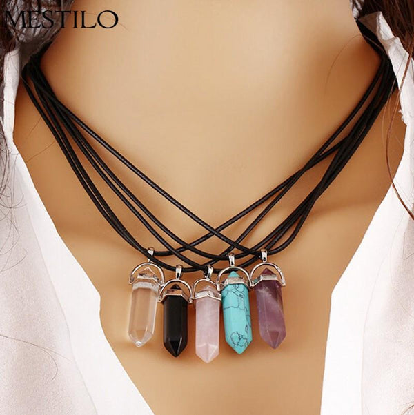 Natural Quartz Stone Pendant Necklace-7 Magical Color Choices