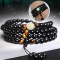 Natural Obsidian & Tiger Eye PROTECTION Bracelet with Glowing Dragon Bead