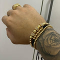 Luxury 3pc CZ & Copper Bead Bracelet Set- Silver, Gold, Rose & Black Options