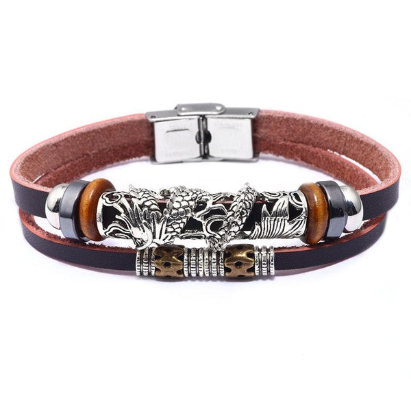 Vintage  Dragon Bracelet Dual layer Leather Bracelet