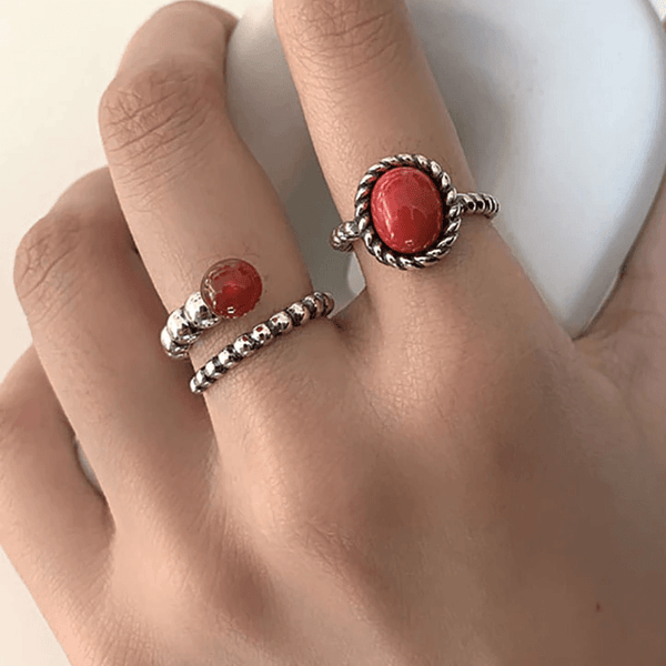 THAI SILVER Twisted Rings - 3 Natural Stones