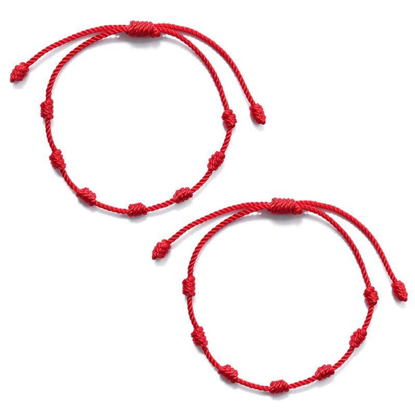 7 Knots for LUCK & EVIL EYE PROTECTION Cotton Red Thread  2pc Bracelet/ Anklet Set