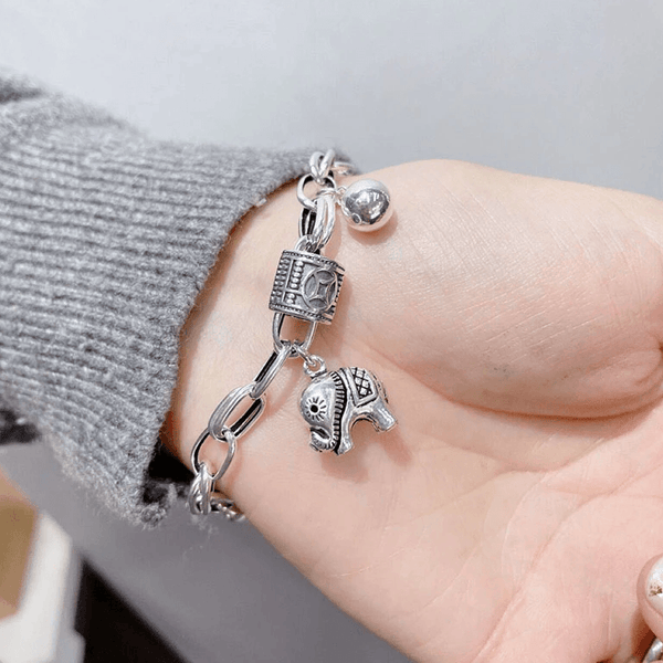 Thai Silver Elephant & Cylindrical Abacus 'ABUNDANCE' Bracelet