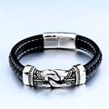 Mens Steel & Leather Viking Inspired Designs Bracelet