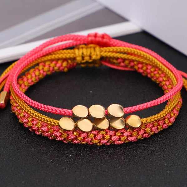 3 /pc Set Tibetan Handmade Lucky Knot 'BE FEARLESS ' Copper & Rope Bracelets