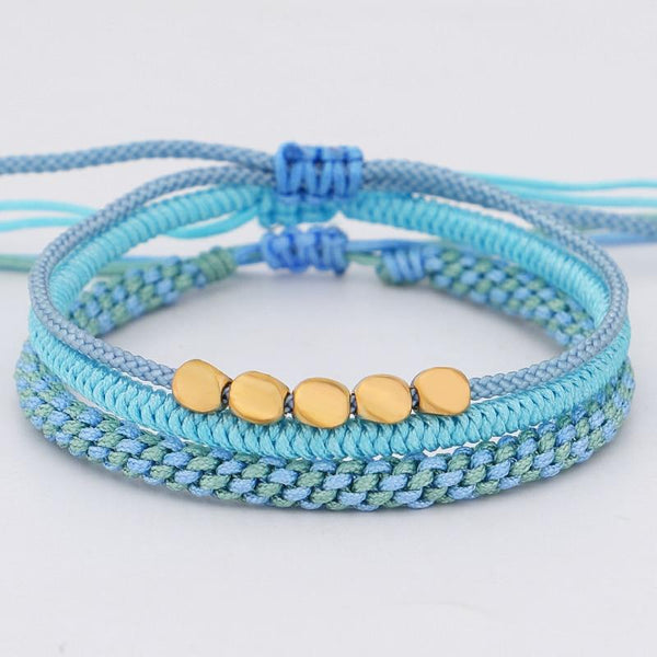Tibetan Handmade Lucky Knot 'BE SERENE' Copper & Rope 3 /pc Bracelet Set