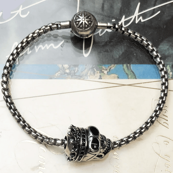 Silver & Zirconia Men's Skull King Bracelet-6" - 10" wrists