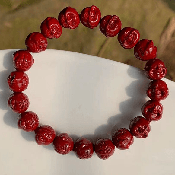 Auspicious Laughing Buddha 'PROSPERITY' Cinnabar Bracelet