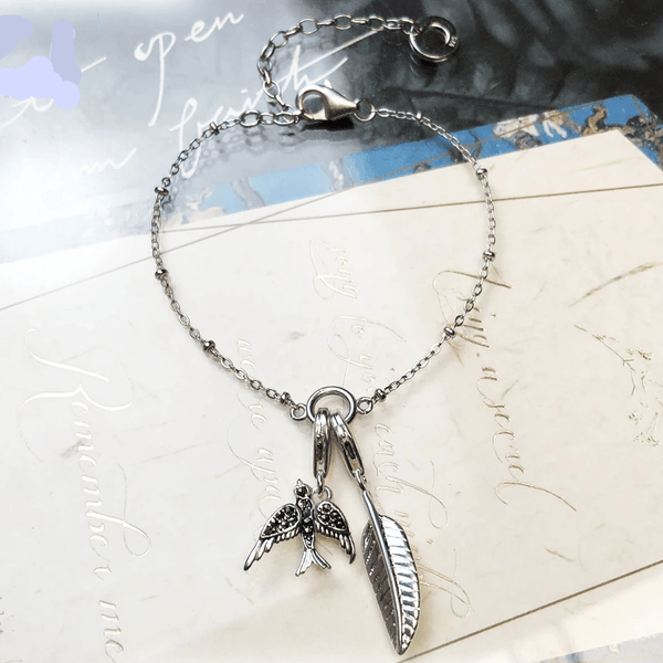 Silver & Zirconia Bird & Feather Charm 'FREEDOM' Bracelet